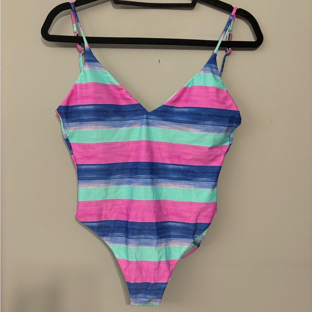 Vix Paula Hermanny Mani Bella Plunge Striped Swimsuit Size Medium